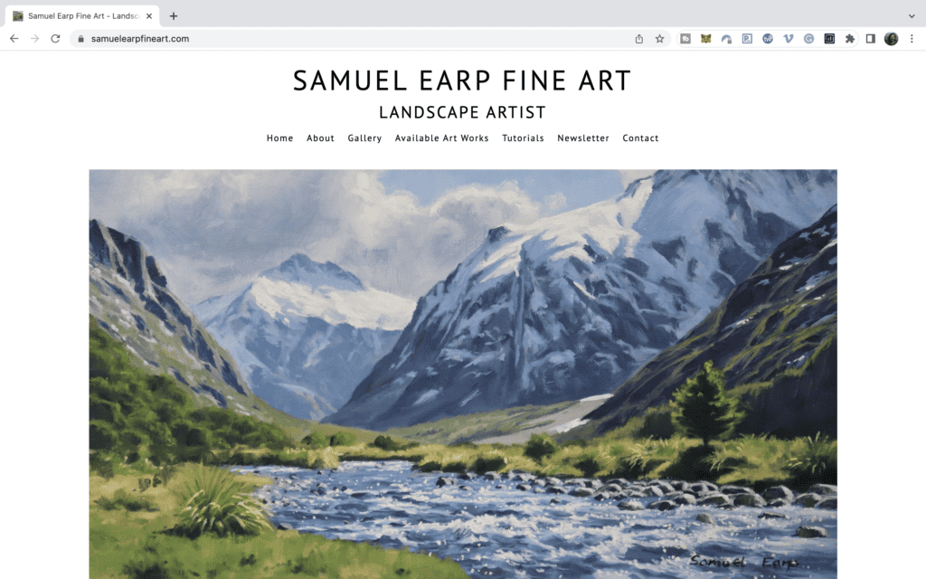 Samuel Earp Fine Art homepage built using portfoliobox.net