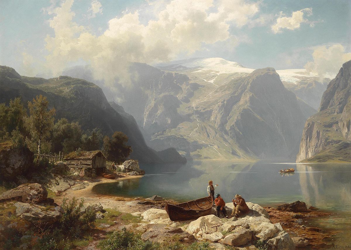 A Sunny day on a Norwegian Fjord’ by August Wilhelm Leu (1862)