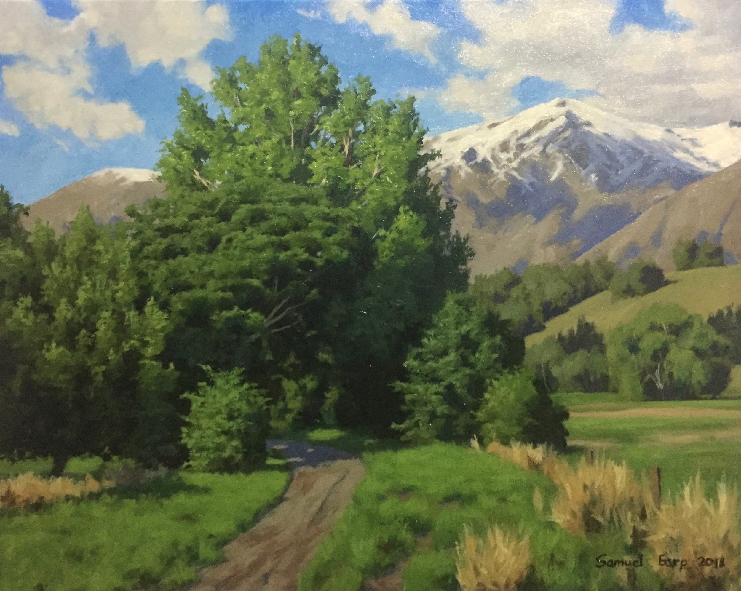 Poplar Trees and the Remarkables Mountains - oil painting - landscape - Samuel Earp - New Zealand landscape artist.jpg