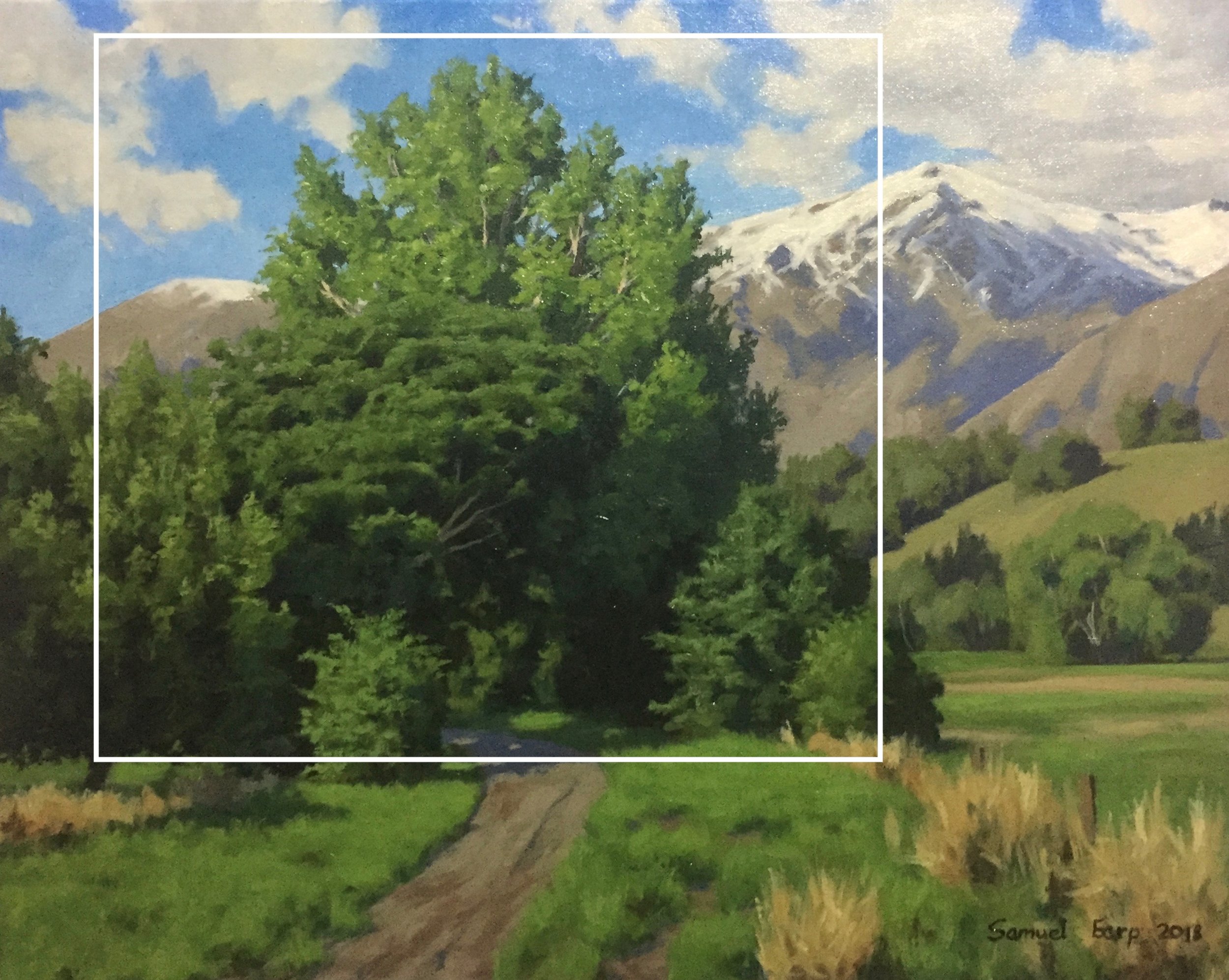 Poplar Trees and the Remarkables Mountains - oil painting - landscape - Samuel Earp - New Zealand landscape artist copy.jpg