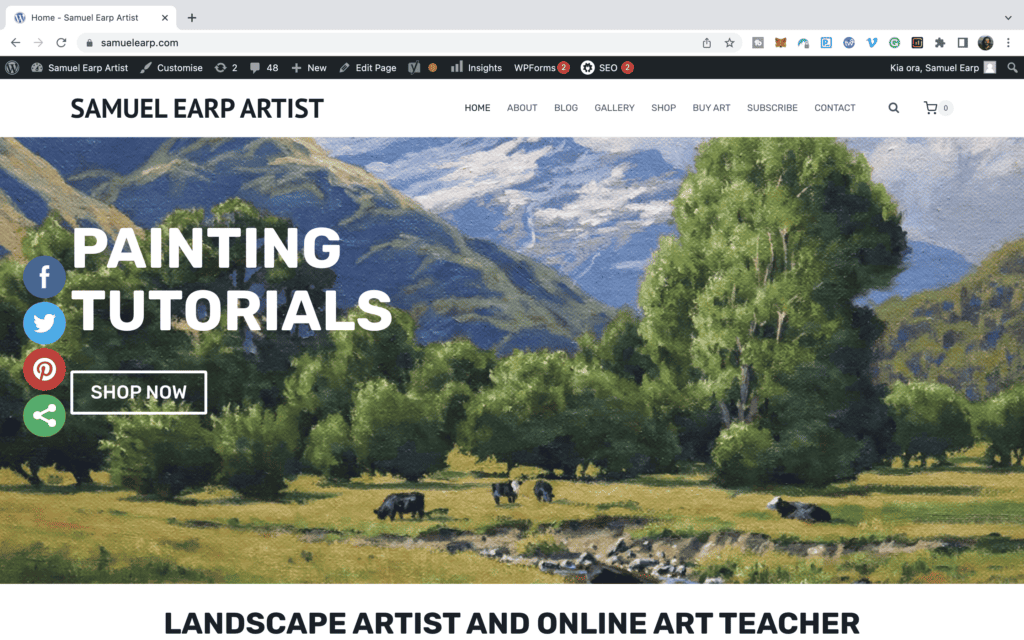 samuelearp.com website homepage using WordPress