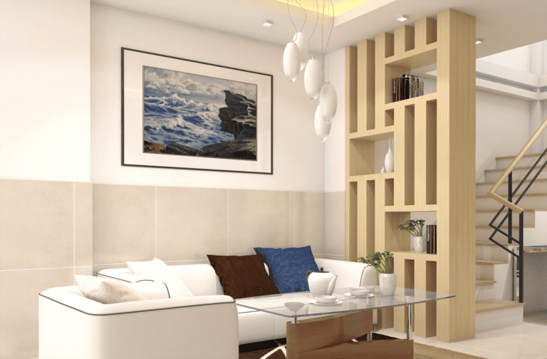 Mockup Of A Decorative Art Print Frame On A Modern Living Room Wall 831 El 768x504 