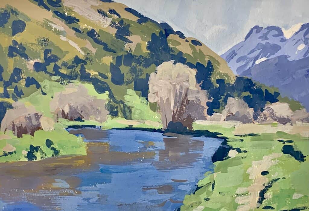 a recent painting in my gouache sketchbook, Trout Lake in Spring, Vancouver  BC! : r/Gouache