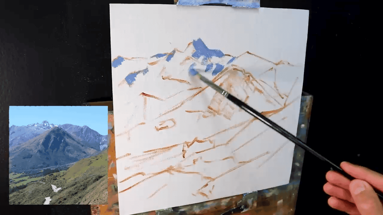 Starting a painting with shadows.